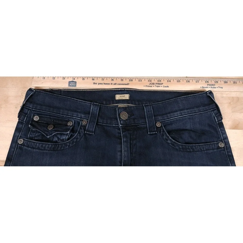 True Religion Geno W Flaps Relaxed Slim Jeans Mens 36x34 Dark Wash Stretch Denim